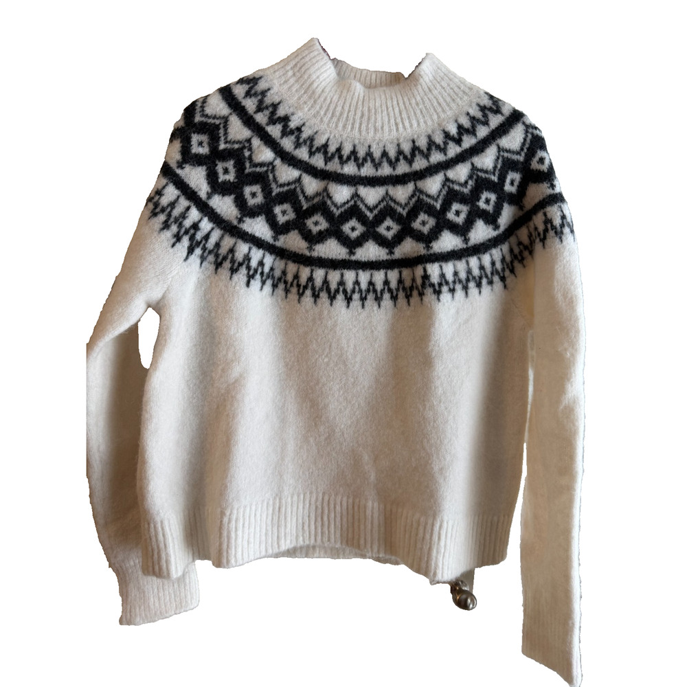 NWOT Banana Republic Skye Fair Isle chunky Sweater white /black Wool blend Sz-M